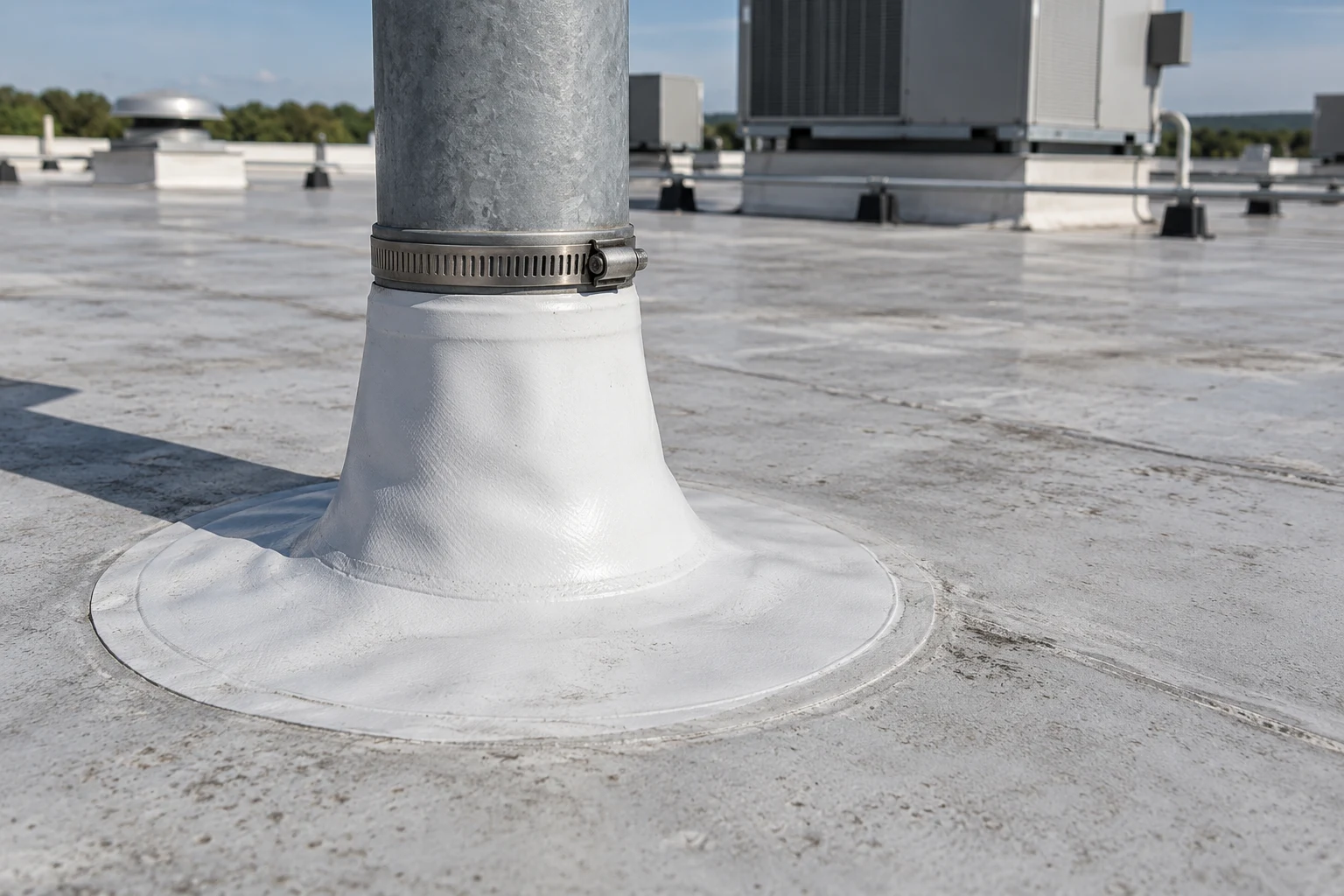 Pipe flashing on a commercial membrane roof